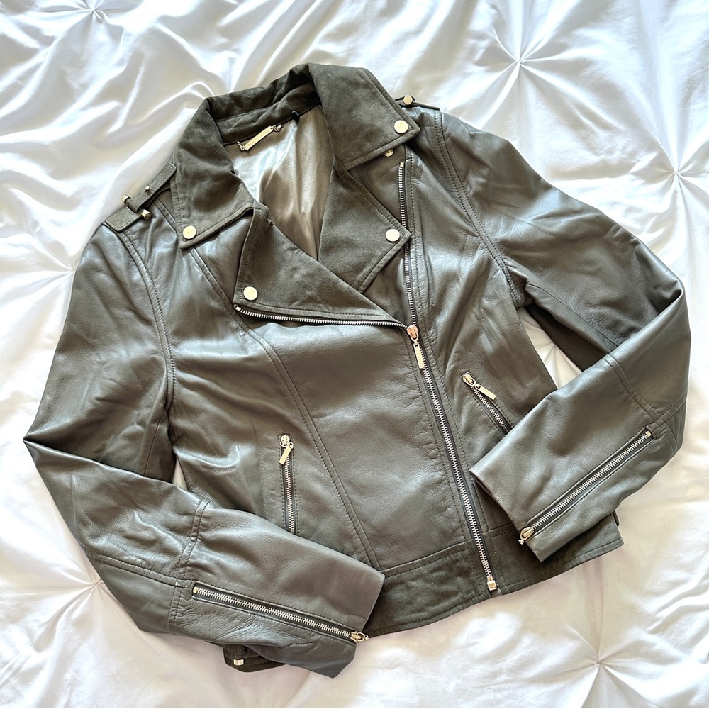 Marciano Gray Leather Moto Jacket